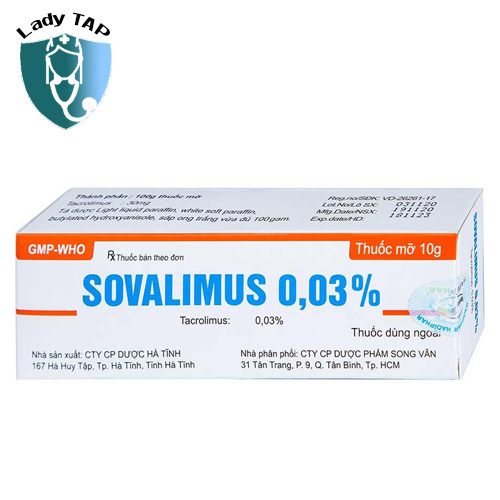Sovalimus 0,03% 10g Dược Hà Tĩnh - Giúp điều trị các bệnh da liễu