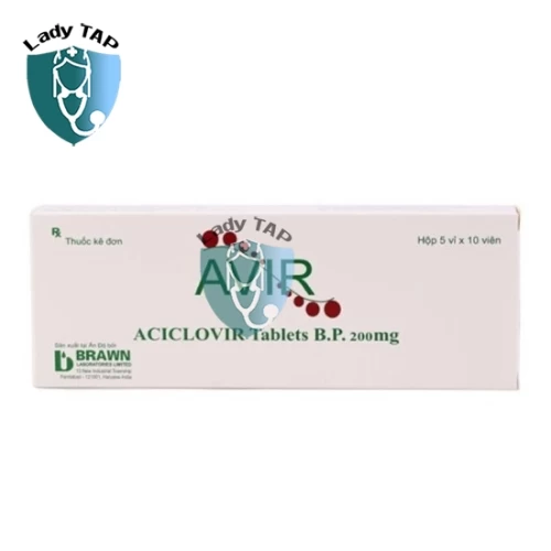 Avir 200mg Brawn Laboratories - Điều trị nhiễm Herpes zoster (bệnh zona) cấp tính