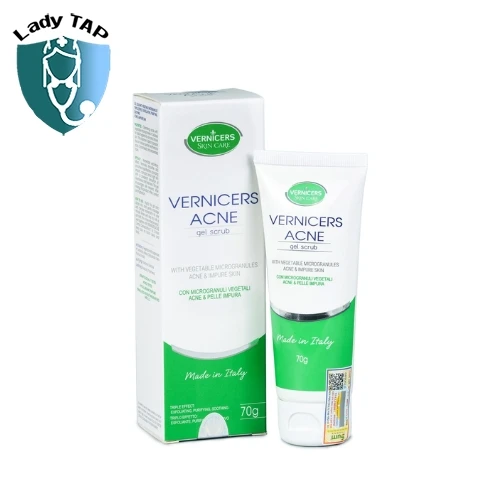 Gel rửa mặt Vernicers Acne Gel Scrub 70g Galenia Biotecnologie - Làm sạch, loại bỏ bụi bẩn, bã nhờn, tế bào chết hiệu quả